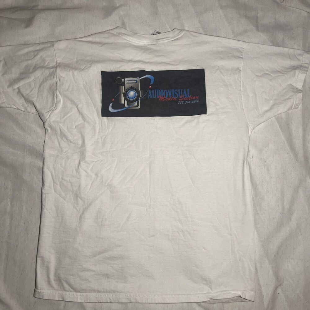 Vintage Y2K Department of Justice DOJ Audiovisual Tech Promo T-Shirt White XL